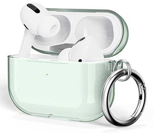 ULAK AirPods Pro Hülle, Durchsichtig Stoßfest Hülle Dünn Schutzhülle mit Karabiner Transparent Ladecase für Apple AirPods Pro 2022/2019 (LED an der Frontseite Sichtbar) - Grün