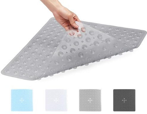 ADOV Shower Mat Non Slip, 53x53cm Square Shower Mats for Inside Shower, Anti-slip Safety Bathroom Mat with Strong Suction Cups and Drain Holes, Mildew Resistant and Machine Washable