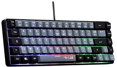 The G-Lab Keyz Hydrogen, tastiera Gamer 60%, tastiera semi-meccanica cablata Azerty, retroilluminazione multicolore, mini tastiera gamer silenziosa, formato compatto TKL, PC/PS5-2023 (grigio/nero)