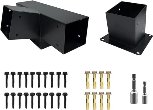 Pergola Slanted Roof Bracket kit,3-Way 15-Degree Right Angle Corner Bracket with Wall Mount Post Base for 4x4 (Actual:3.5“x3.5) Lumber for Pergolas/Gazebos,Porchs - 2Pack…