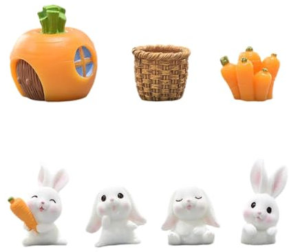 7Pcs Rabbit Figures - Miniature Rabbit & Bunny Cake Toppers, Easter Decorations & Party Favors