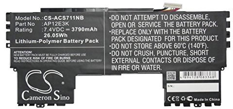 Cameron Sino - Batería de repuesto para Aspire S7 11, Aspire S7 Ultrabook IPS, Aspire S7-191, Aspire S7-191-53314G12ass, Aspire S7-191-73514G25ASS PN: AP12E3K 3790 mAh / 28.05 Wh