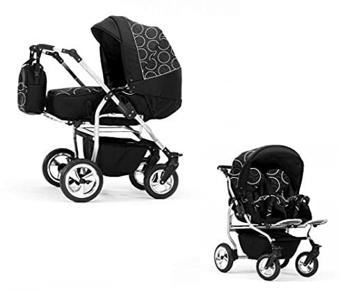 Elcar Zwillingskinderwagen 2 in 1 Duo Twin inkl. Sportsitze - 11 Teile - in Schwarz