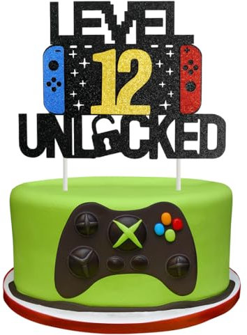 Videospiel Tortendeko Geburtstag, 12th Videospiel Cupcake Topper, Glitter Spielkonsolen Thema Kuchenaufsatz, Happy Birthday Kuchen Deko, Gaming Cake Topper für 12 Jahre Junge und Mädchen Geburtstag