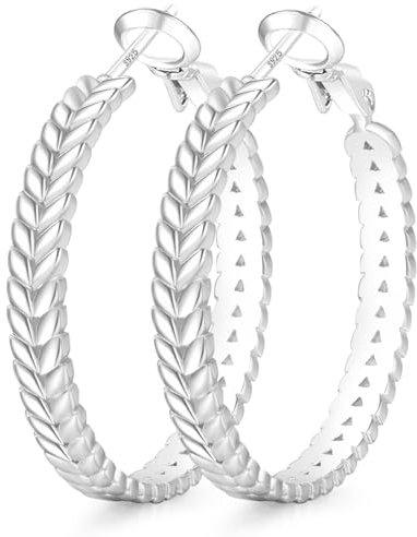 PABBEU Ohrringe Schwarz Silber 925 Creolen, Hypoallergen Schwarz Groß Sterling Silber Ohrringes Silber Ohrringe, Bequem Leichte Silberne Ohrringes für Damen 30MM