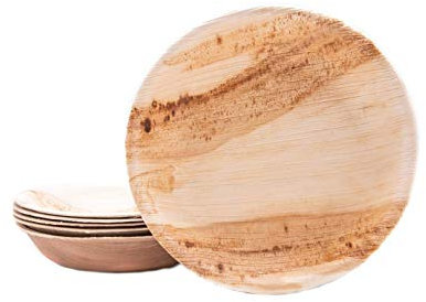 BOX And Tree| 25 Platos Desechables de Hoja de Palmera ø18cm| Vajilla Desechable Ecológica Biodegradable Compostables 100% | Para Fiesta, Boda, Cumpleaños, Material Palmera Madera, Bambú