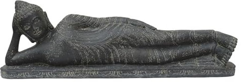 STONE art & more Buddha-Statue liegend, 100 cm, Steinfigur, Steinguss, Garten-Deko, schwarz antik, frostfest