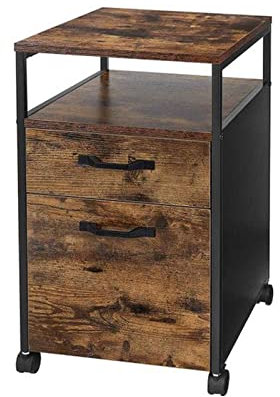 HLHLOP777 Aktenschrank Mobiler Aktenschrank im Industriestil auf Rollen mit 2 Schubladen und offenem Regal for Hängeregister im A4-Letter-Format Aktenschränke für das Home Office