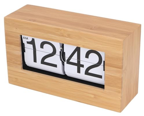 Wifehelper Vintage Auto Flip Uhr, Retro Schreibtisch Tischuhr mit Großen Zahlen, Moderne, Minimalistische Digitale Flip Uhr aus Holz mit Entspannender (weißer Hintergrund)