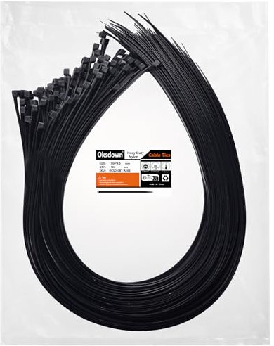 Oksdown 100 Pack Black Thick Cable Ties Heavy Duty Large 1500mm×9.0mm Strong Nylon Plastic Self Locking 60 inch/150 cm Extra Long Zip Tie Wraps