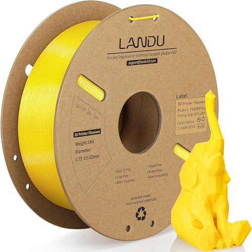 LANDU PLA+ 3D Drucker Filament 1.75mm PLA Plus Robusteres und stärkeres Filament 3D Druckmaterialien 1kg Kartonspule(2.2lbs) für die meisten FDM 3D Drucker, gelb