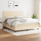 Willood Boxspringbett mit Matratze Creme 180x200 cm Stoff Knöpfe Hohes Kopfteil