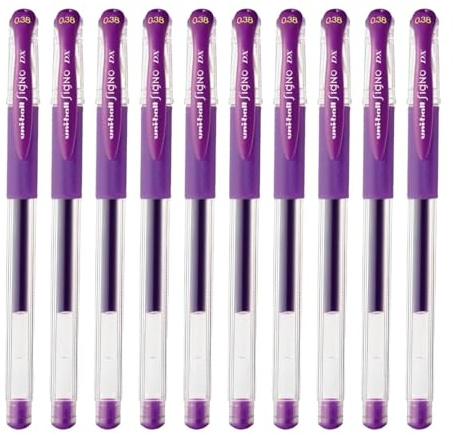 Uni-Ball Signo Snap Cap - Bolígrafo de tinta de gel, punta extrafina de 0,38 mm, tinta violeta, Y.UM151A.12, paquete de 10