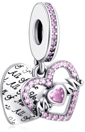 Rimgoris 925 Sterling Silber Charm für Frauen Armbänder Halskette Familie Mama Herz Volldiamant Edelstein 5A Zirkonia Valentinstag Geburtstag Muttertag Geschenk Charms für Frauen
