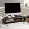 Support de moniteur d'ordinateur en bois à 2 niveaux avec rangement - Organiseur de bureau triangulaire - Noir