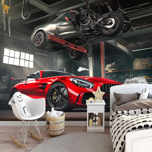 Papier Peint Voiture de sport élégante Rouge 200 x 140 cm Papier Peint intissé Poster Tableaux Muraux Tapisserie Photo Trompe l'oeil pour Chambre Salon Décoration Murale