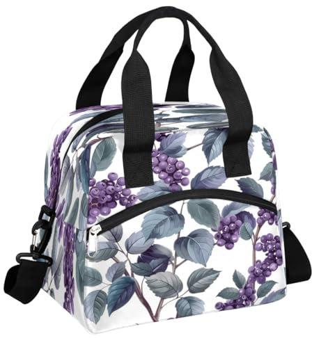 CNNINGYI Leaf Blueberry Isolierte Lunchtasche für Damen und Herren, wiederverwendbare Lunchbox, Erwachsenen-Tragetasche, Kühltasche mit verstellbarem Schultergurt, tragbare Mahlzeitentasche für