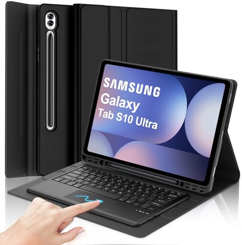 IVEOPPE Funda Teclado Samsung Galaxy Tab S10/S9/S8 Ultra 14.6 con Touchpad, Cover Teclado Trackpad Bluetooth Español Ñ Magnético Desmontable para Samsung Galaxy Tab S10/S9/S8 Ultra 14.6, Negro