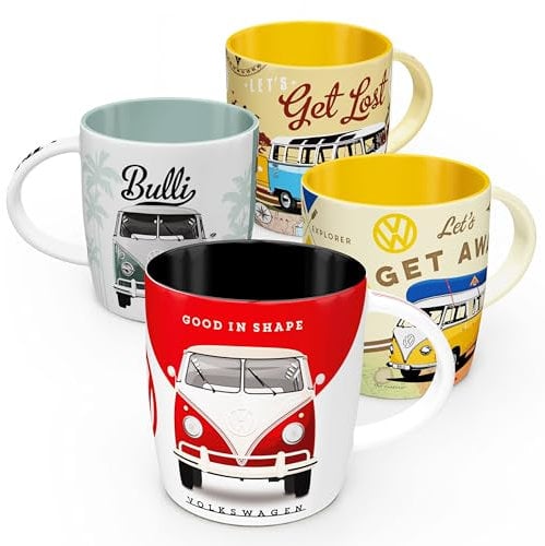 Nostalgic-Art Retro Kaffee-Becher (4er-Set), 330 ml, VW Bulli Set 4 – Volkswagen Bus Geschenk-Idee, Original Lizenzprodukt (OLP), Keramik-Tasse, Vintage Design