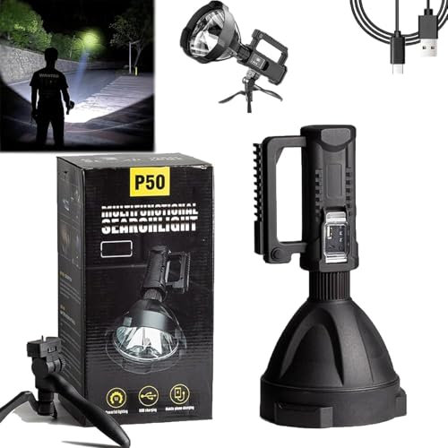 DOPZNJWF Ms32 Flashlight, 200000 Lumen, 4 Modes, IPX44 Waterproof, Rechargeable, Battery Display, Super Bright LED Spotlight with Tripod
