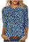 Women's Dark Blue02 Floral 3/4 Sleeve Cotton, Rayon, Spandex Casual Crew Neck Pullover T-Shirt Size S
