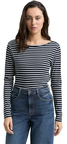Tom Tailor Damen 1047730 Langarmshirt mit Streifenmuster (1er Pack)