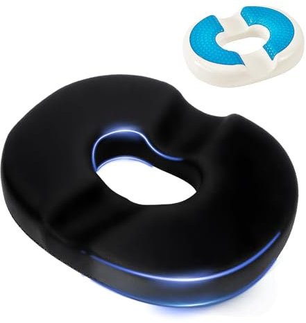 USHOP Orthopädisches Sitzkissen Rund,Hämorrhoidenkissen für Bürostuhl,Donut Kissen,Memory Foam Steißbeinkissen mit Gel-Schicht,Verbessert die Blutzirkulation und lindert Schmerzen