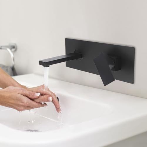 Wasserhahn Unterputz G1/2 Wandarmaturen Waschtischarmatur Wandmontage mit Wandarmatur Heiß Und Kalt für Badezimmer (Schwarz)