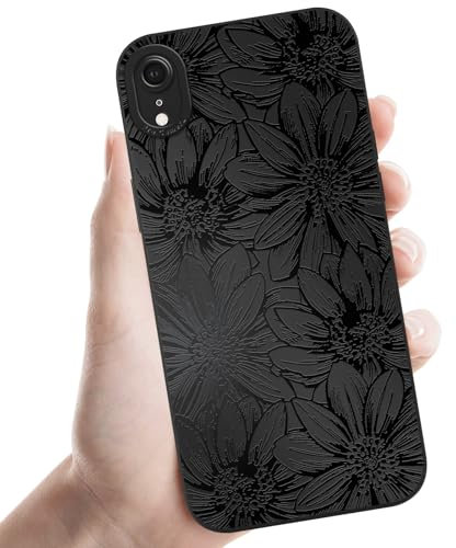 Kueqeay Handyhülle für iPhone XR hülle 6,1'', Aesthetic Blume Muster Design Schwarz Weiche TPU Silikon Stoßfest Kameraschutz Schutzhülle Bumper Ultra Dünn Mädchen Case, 02
