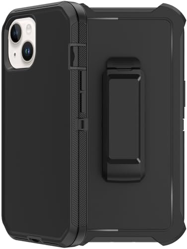 RubCase for iPhone 15 Plus Case with 2X Screen Protector, Belt Clip Holster Heavy Duty Military Grade Full Body Shockproof Dust-Proof Rugged Protective Cover for Apple iPhone 15 Plus (Black)