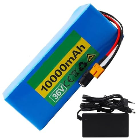QmEna 36V 10Ah Batteria agli ioni di Litio 36V 10S4P Batteria E-Bike Impermeabile PVC Batteria ad Alta Potenza, per Motore 250W 350W 500W 36V 10AH,T Plug