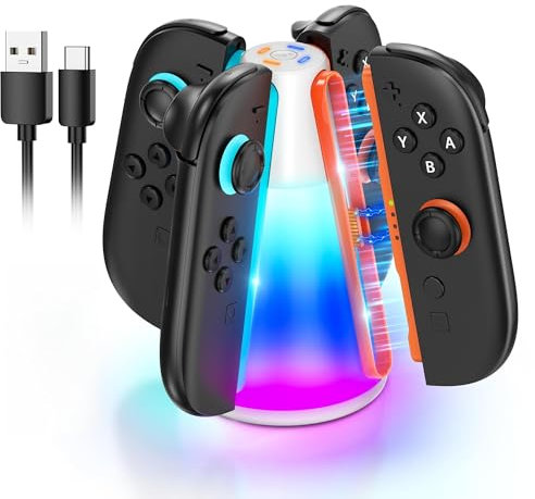 Base de carga de controlador para Nintendo Switch 2 (2025), cargador magnético para Nintendo Switch 2 Joy Con con 10 modos de luz RGB e indicación LED, accesorios de estación de soporte de carga