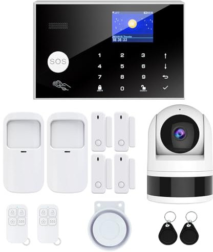 TUGARD Sistema de Seguridad Doméstica 4G, 13 Piezas Sistema de Alarma Inalámbrico para Cámara de Vigilancia 1080p con Sirena de Alarma 120 DB Compatible con Alexa Google(G30-4G)
