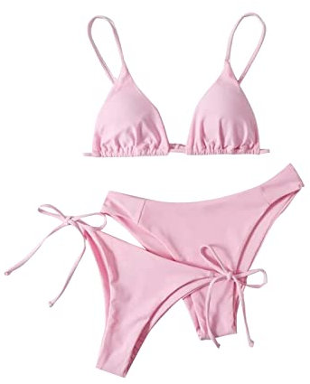 uxxnjfg Costume Donna Due Pezzi Curvy Bikini Donna Mare Push Up Vita Alta Beach Bikini 2 Pezzi Triangolo Tanga Estate 2025 Brasiliana Trikini Swimsuit Tankini Eleganti Beachwear Rosa M