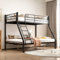 Generisch Etagenbett 3 Personen140×200cm/90×200cm, Metall Etagenbett mit Absturzsicherung und Schutztreppe, Doppelstockbett für Erwachsene und Studenten, Schwarz (Regulär)