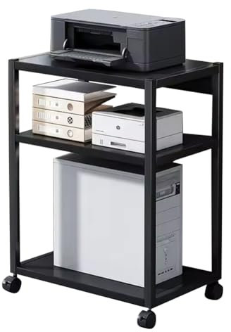 Creperture 3 Ebenen Computer Tower Ständer, Höhenverstellbarer PC Tower Ständer mit Rollen, PC CPU Stand aus Metall Druckertisch für Wohnzimmer, Schlafzimmer, Arbeitszimmer, Büro,51x30x69cm,Schwarz
