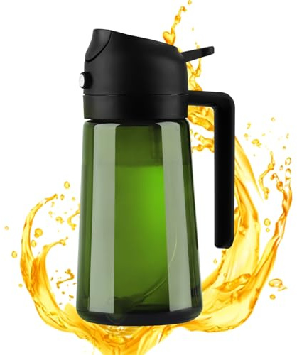 Yzpklhw Ölsprüher für Speiseöl, 2-in-1 Ölspender und Ölsprüher, 470ML UV-Schutz Sprühflasche Öl Olivenöl Flasche Ölsprühgerät für Heißluftfritteuse für Kochen Salat und Grill (Grün)