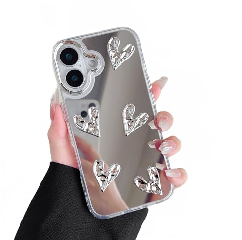 ZTOFERA Coque pour iPhone 17,Design Miroir Maquillage,5 Coeurs | Dos rigide brillant, bumper souple transparent, fin ajusté, design chic féminin