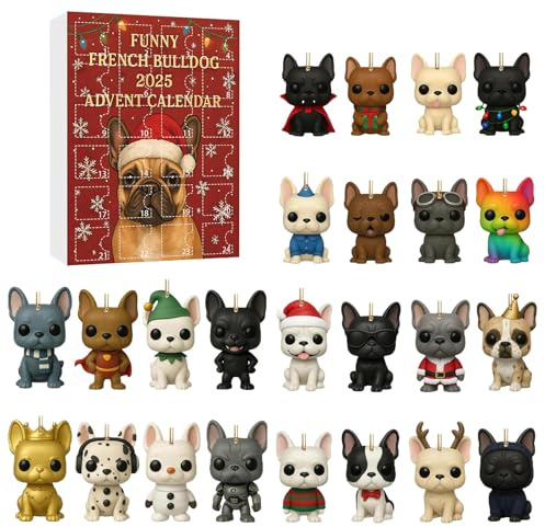 Lustiger Französische Bulldogge Adventskalender 2025, Lustiger Mittelfinger Französische Bulldogge Adventskalender, 24 Tage Countdown bis Weihnachten für Hundeliebhaber (Rot)