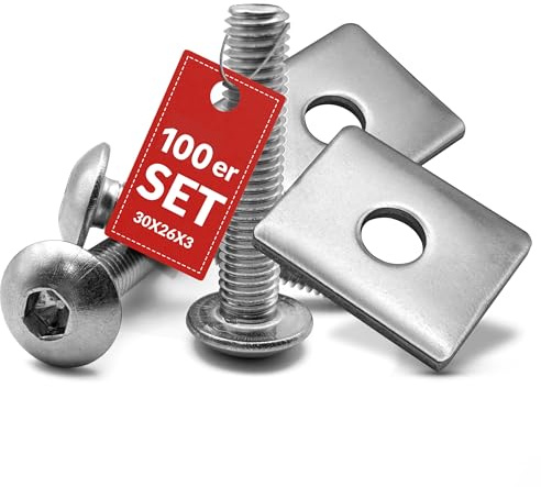 Qualinos 100x Doppelstabmattenzaun Set Klemmplatte + Schraube, 30x26x3 mm | 3mm starkes Edelstahl-Duo, entgratet und poliert, einheitliches Zaundesign ohne Prägung, für Doppelstabmatten-Neumontage