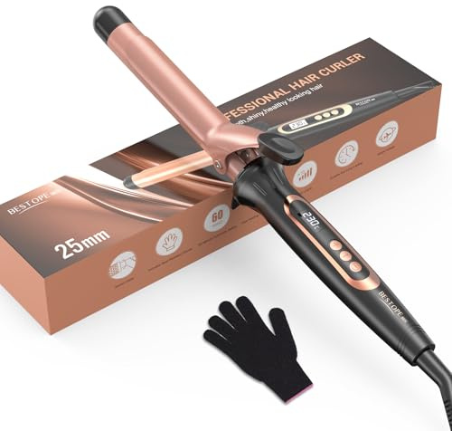 BESTOPE MIX 25 mm Lockenstab, Hair Curler mit Mehrstufiger Temperatureinstellung, Schnell Aufheizender Lockenstab mit LCD-Display, inklusive eines Handschuhs