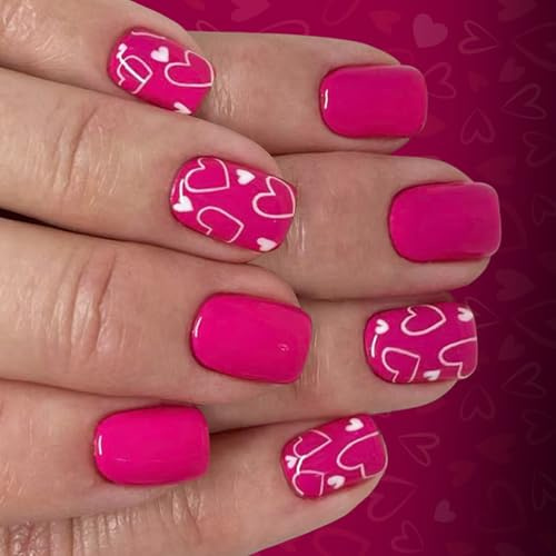 Künstliche Nägel Sweetheart Design, 24 Stück, kurze quadratische glänzende Nägel mit Liebe für Date Night Accessoires, künstliche Nägel Sweetheart Design