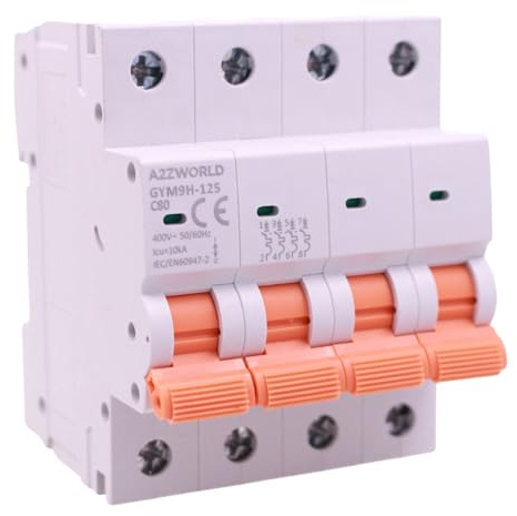 Interruptor magnetotérmico trifásico 4P 80A C80, curva C 10kA, 4 módulos DIN 380 V AC, certificado IEC60898-1, serie GYM9H-125