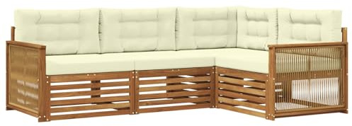 vidaXL Outdoor-Sofagarnitur mit Kissen 4 pcs Natur und Creme, Patio Lounge, modernes Outdoor-Sofa, wetterbeständige Eckbank, robuster Gartenmöbel, Bequeme Terrassenbestuhlung
