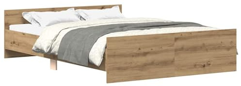 Cama de Madera Maciza con Cabecero y Pieceras en Acabado Roble Artisan, Estructura de Aglomerado y Pino, Listones de Contrachapado, 140x200 cm, Ideal para Dormitorios Modernos (Montaje Requerido)