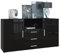 Vladon Sideboard Skadu, Kommode mit 2 Türen, 3 Schubladen und 1 offenem Fach, Schwarz matt/Schwarz Hochglanz (138,5 x 71,5 x 35 cm)