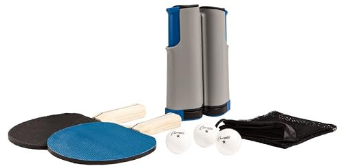 Champion Sports Überall Tischtennis: Tischtennisschläger, Bälle und tragbares Netz und Pfosten-Set zum Mitnehmen, 25,7 cm L x 26,7 cm B x 8,1 cm H