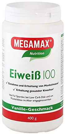 Megamax Eiweiss Vanille 400 g | Molkenprotein + Milcheiweiß Für Muskelaufbau ,Diaet | 2k-Eiweiss ideal zum Backen | hochwertiges Low Carb Eiweiß-Shake | aspartamfrei Eiweiss-pulver mit Aminosäure