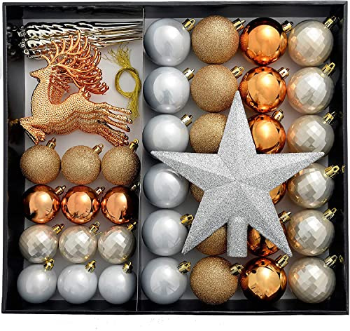 WeRChristmas Bruchsichere Luxus Weihnachtsbaum Kugeln, Plastik, Bronze/Silver/Gold, 50 Piece
