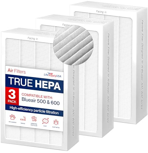LifeSupplyUSA Complete Set of 3 Filters Compatible with All Blueair 500 600 Series Air Purifiers 501 503 505 510 550E 555EB 601 603 605 650E